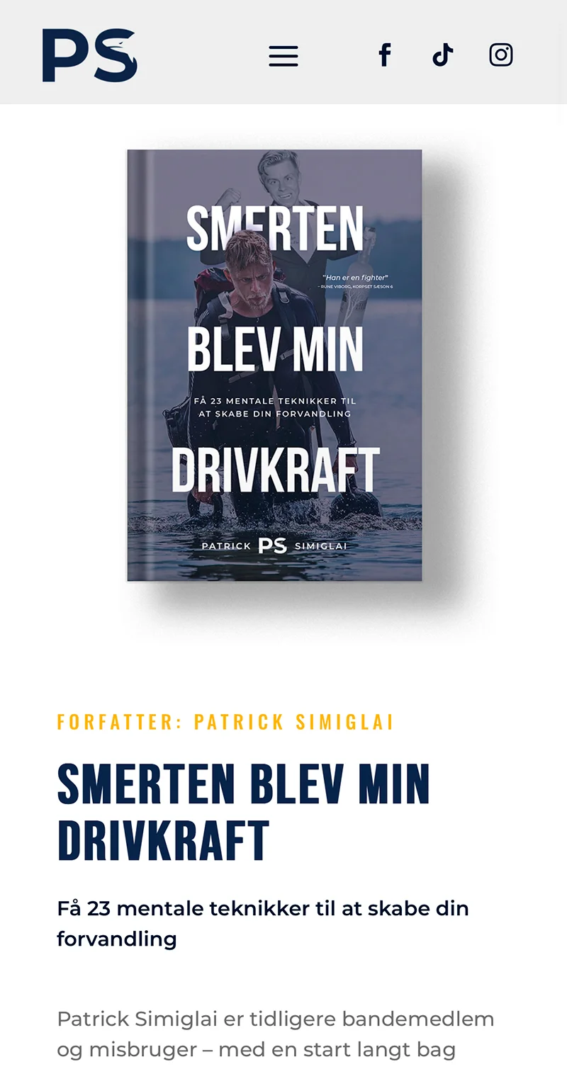 Patrick Simiglai hjemmeside på mobil